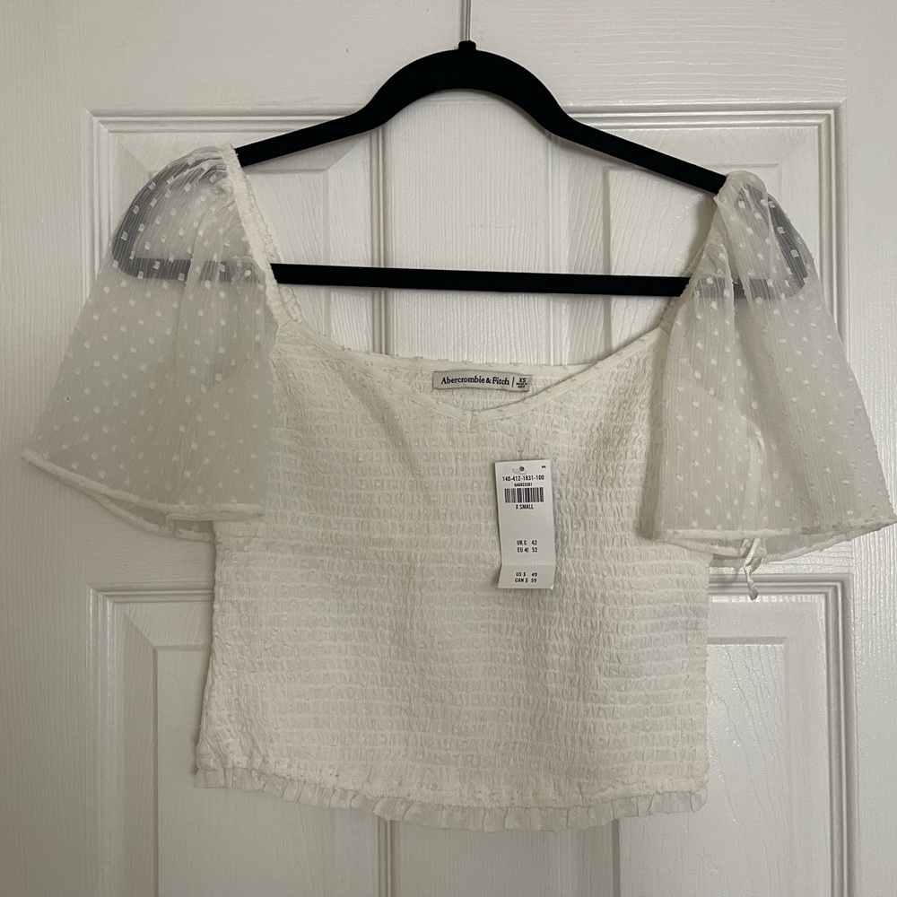 Abercrombie & Fitch white sheer sleeve cropped blouse